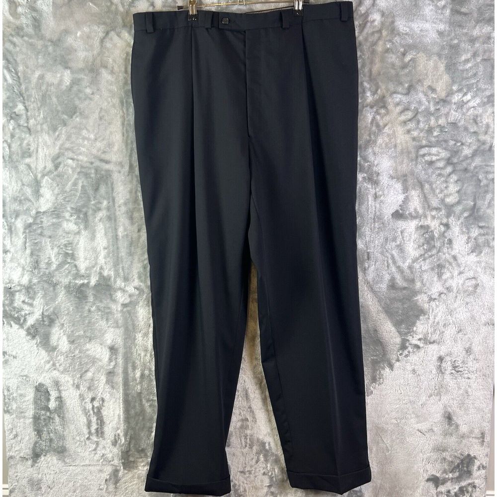 Calvin Klein 100% Wool Dress Pants Mens 42x32 Black Pleated Front Cuffed Hem